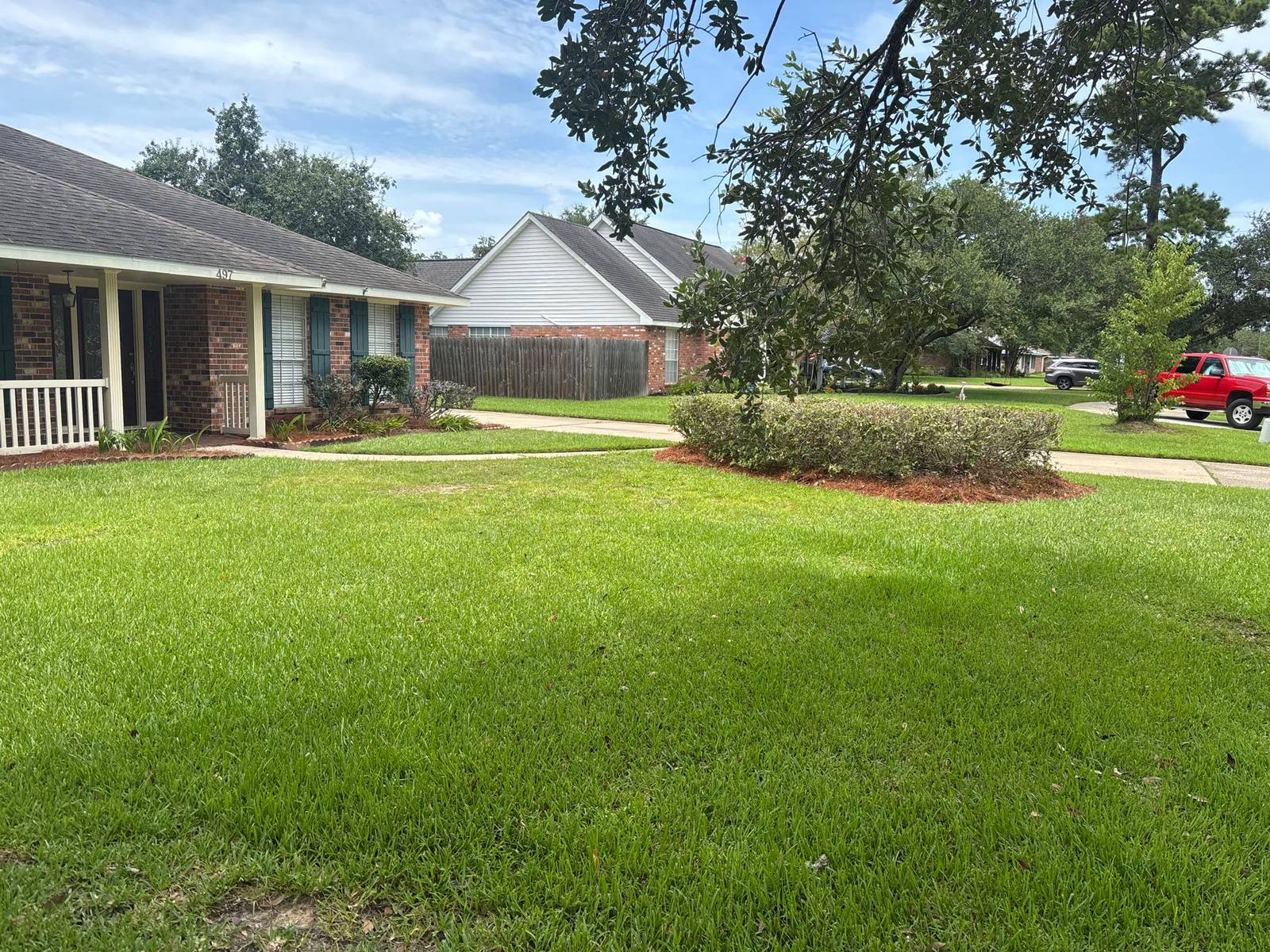 Freshly mowed front lawn on the Northshore by Binder's Landscapes